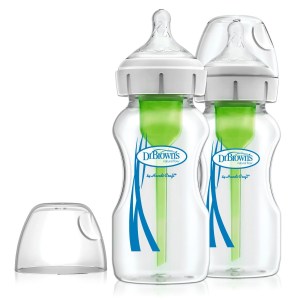 Dr. Brown's Natural Flow Anti-Colic Options+ Wide-Neck Glass Baby Bottle 9oz/270mL, 2-Pack