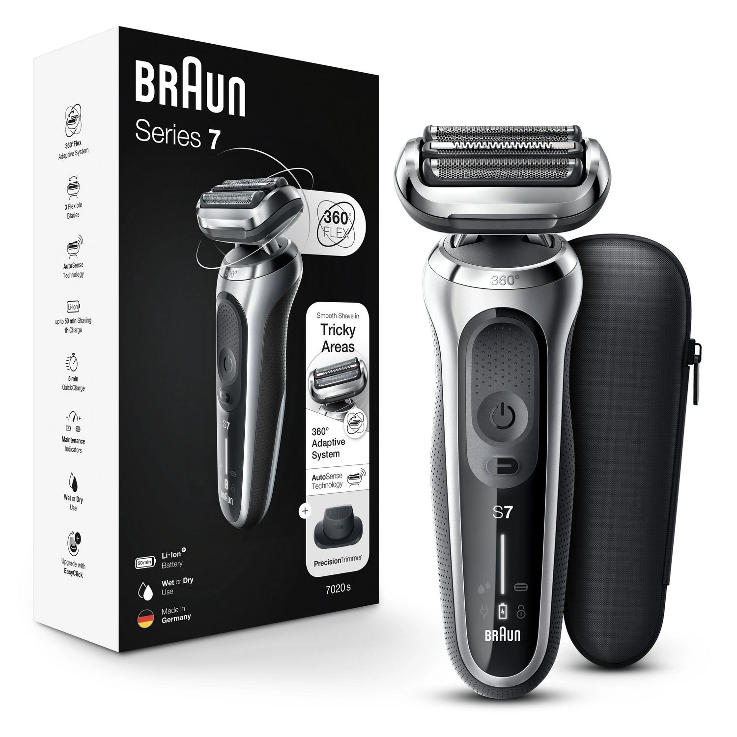 Braun Series 7 7020s Electric Razor for Men with Precision Trimmer, Wet & Dry, Rechargeable, Cordless Foil Shaver