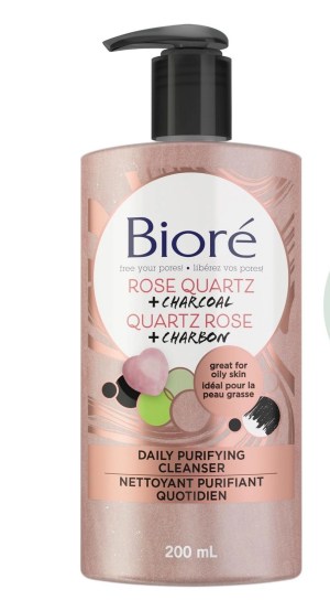 Bioré Rose Quartz + Charcoal Daily Purifying Cleanser, Face Wash for Oily Skin, 200mL 200 mL