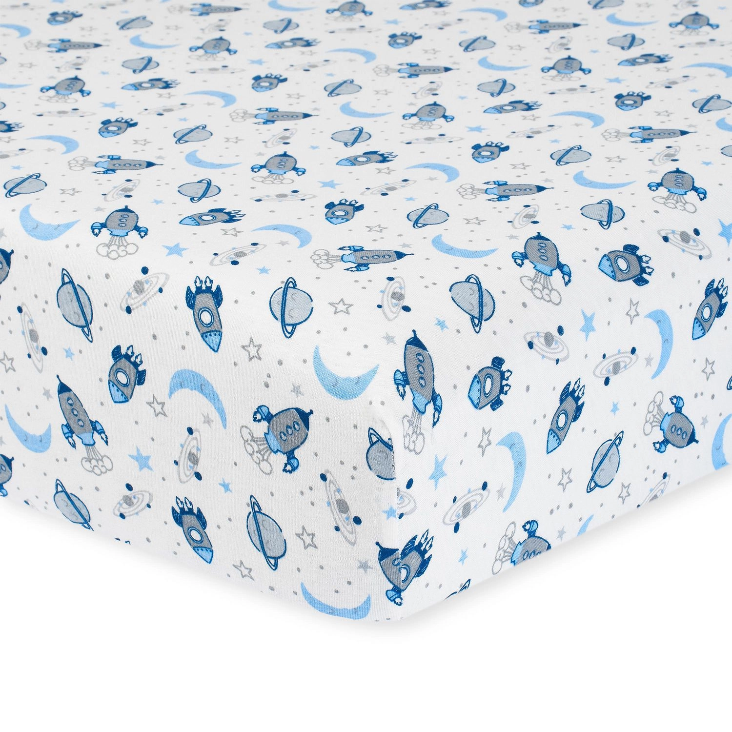 Organic Fitted Jersey Cot Sheet - Outer Space
