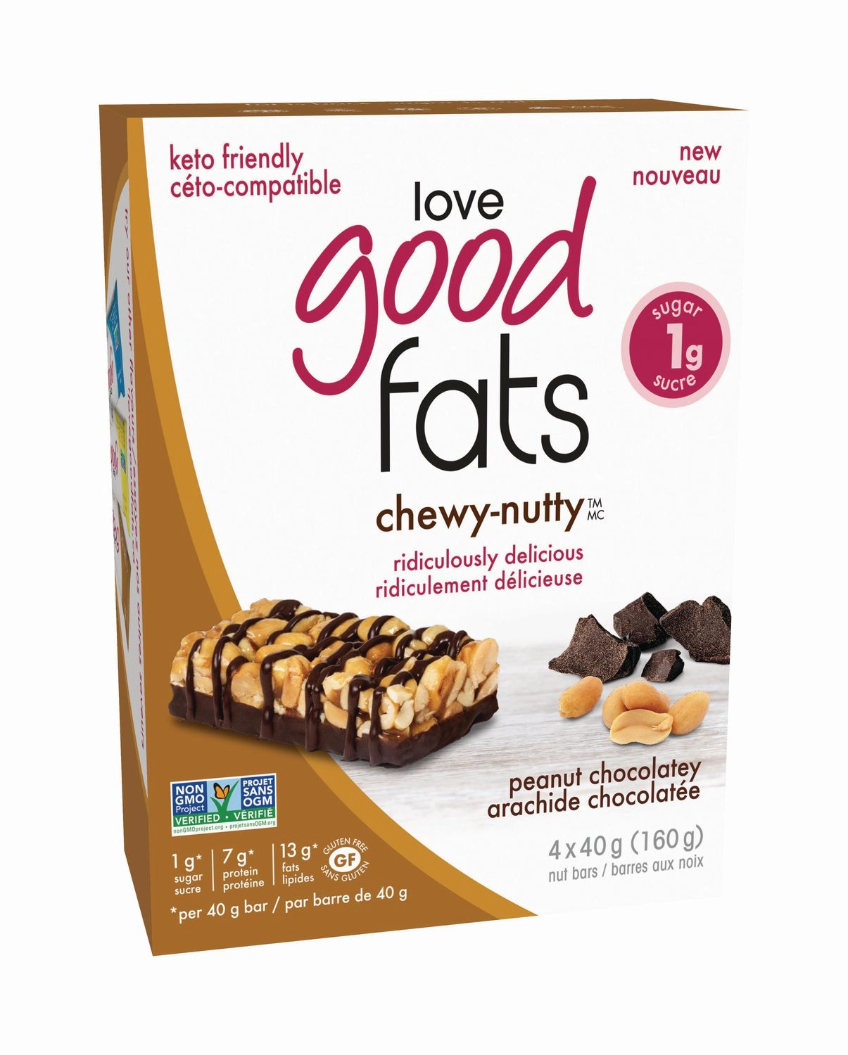 Love Good Fats Chewy-Nutty Peanut Chocolatey Bar 160g