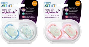 Philips Avent Ultra Air Nighttime Pacifier 6-18m, Mixed Case, 2 Pack, SCF376/20