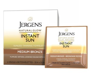 JERGENS Natural Glow Instant Sun Towelettes, Medium Bronze Shade (6 Count)