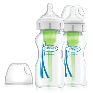 Dr. Brown's Natural Flow Options+ Wide-Neck Baby Bottle, 9 oz/270 mL, Level 1 Nipple, 2-Pack, 0m+
