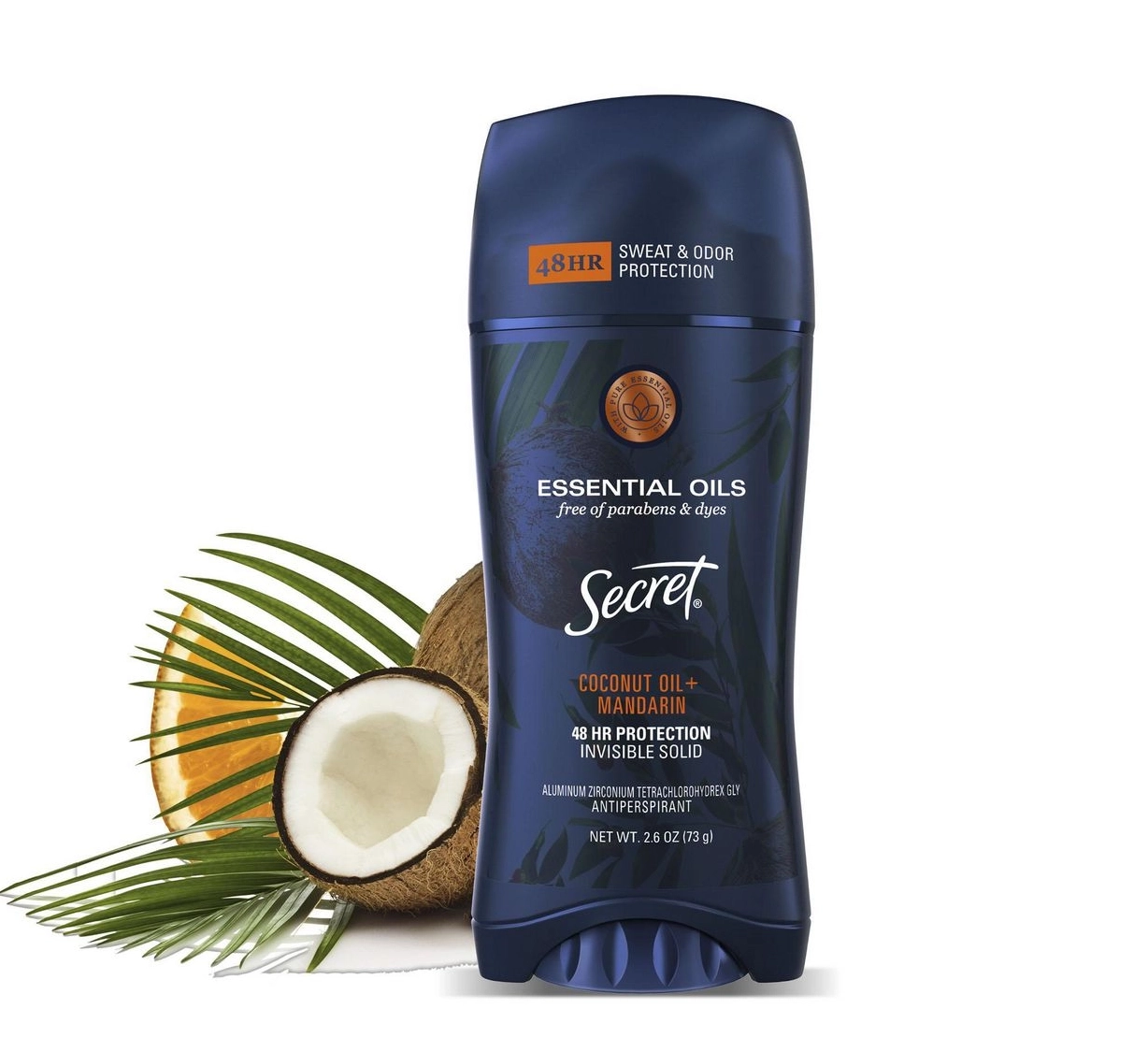 Secret Antiperspirant Deodorant for Women with Essential Oils, Coconut Oil and Mandarin Scent, 73 g 73 g