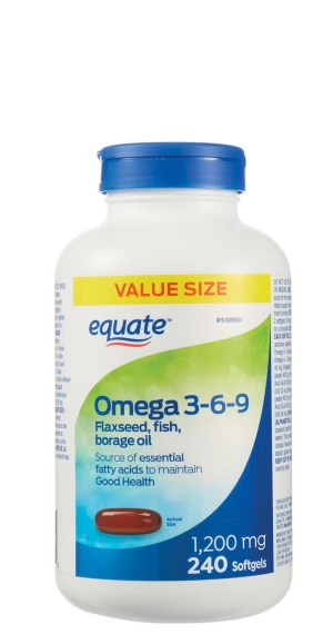 Equate Omega 3-6-9 1200mg Flaxseed, Fish, Borage Oil 240 Softgels