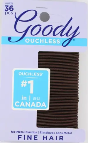 Goody Ouchless No Metal Elastics for Thin Hair, Brown, 36 Ct