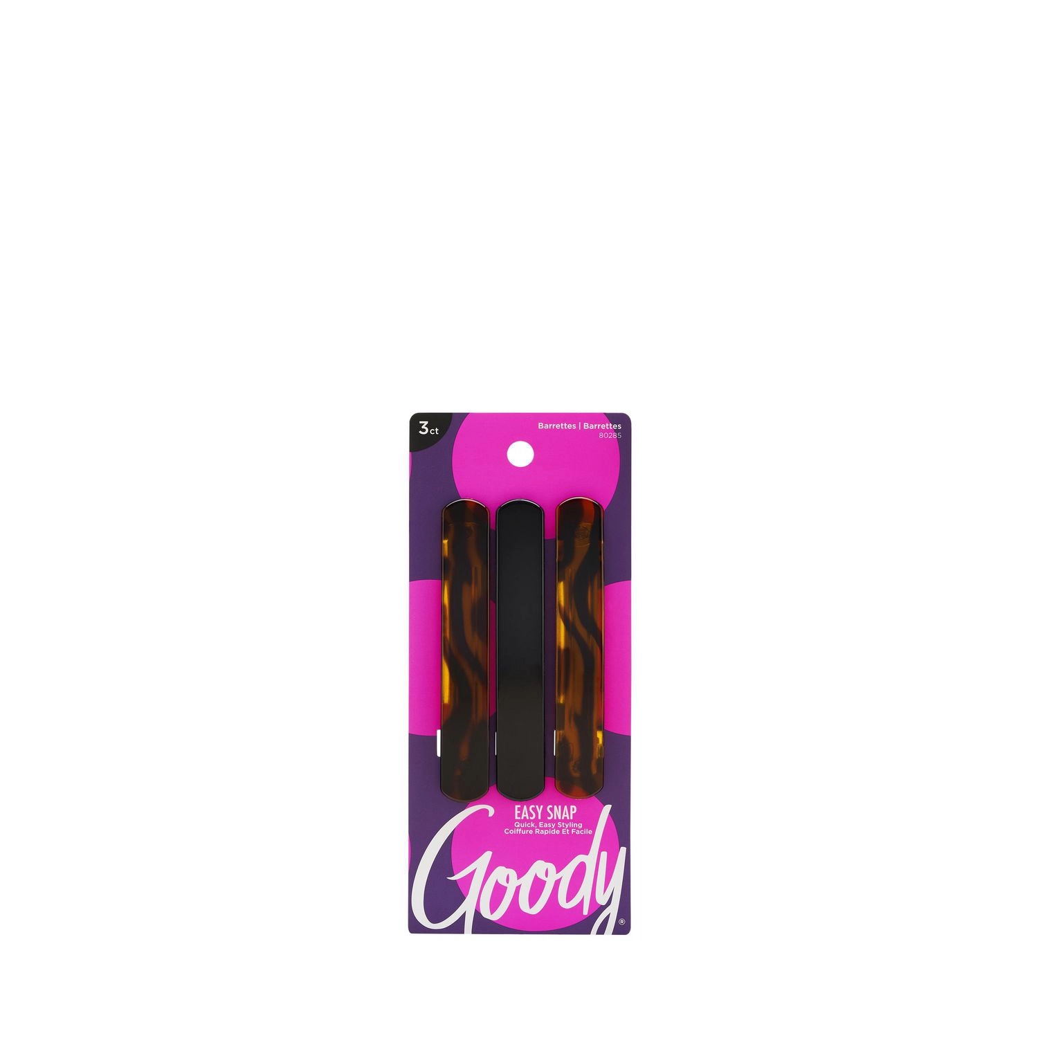 Goody Classics Rounded Barrette, Black and Brown Hair Clips, 3 Ct