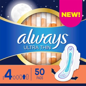 Always Ultra Thin Pads Size 4 Overnight Absorbency Unscented with Wings