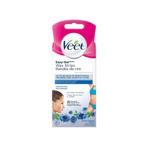 Veet Easy-Gel Wax Strips for Face, Bikini & Underarm - Sensitive Skin
