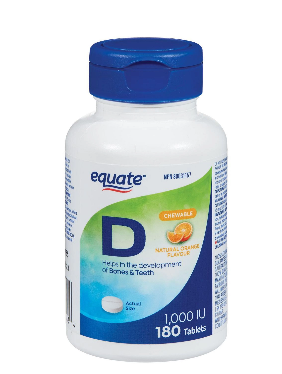 Equate Vitamin D 1000IU Natural Orange Flavour 180 Tablets