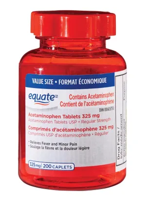 Equate Acetaminophen Tablets 325 mg Regular Strength 200 CAPLETS