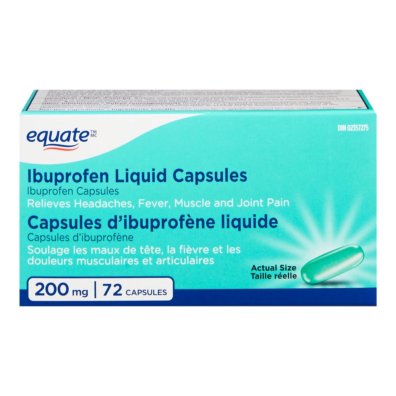 Equate Ibuprofen Liquid Capsules 200mg 72 CAPSULES