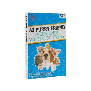 Furry Friends Valentine's Day Cards, 32 Count, Classroom Exchange Cards With Stickers