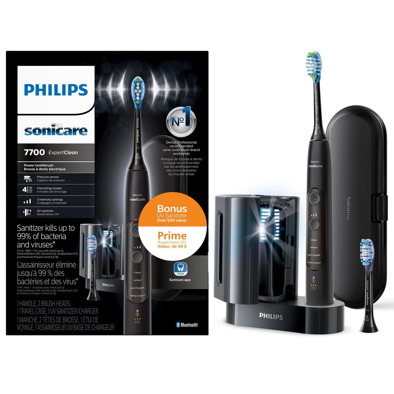 Philips Sonicare ExpertClean 7700 Electric Toothbrush with UV Sanitizer