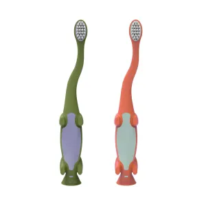 Dr. Brown's Toddler Toothbrush with Soft Bristles - Green & Orange Dinosaur - 2-Pack
