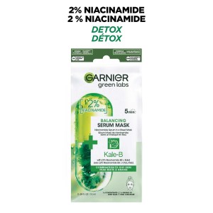 Garnier Beauty Serum Sheet Mask with Niacinamide + Kale, Balancing Skin Care for Oily Skin, 1 Tissue Mask (14 mL) 14 ml