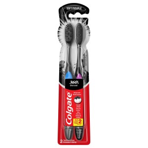Colgate 360 Charcoal Toothbrush, Soft, 2 Pack