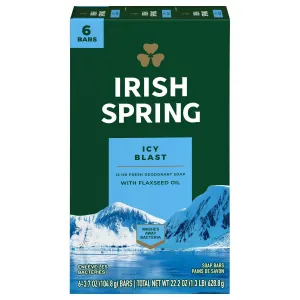 Irish Spring Icy Blast Deodorant Bar Soap for Men, 6 Pack 104.8 g
