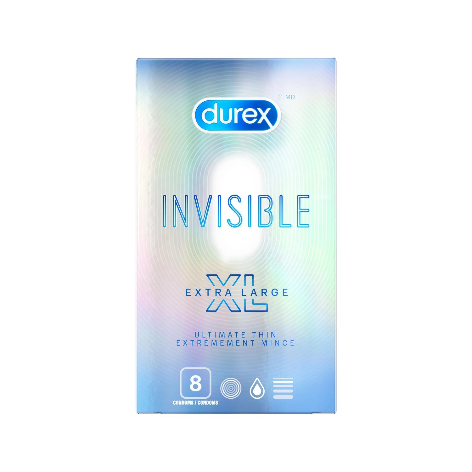 Durex Invisible Ultimate Thin XL Condoms, 8 ct