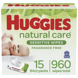 HUGGIES Natural Care Sensitive Baby Wipes, Unscented, 15 Flip Top Packs, 960 Wipes 960 Count