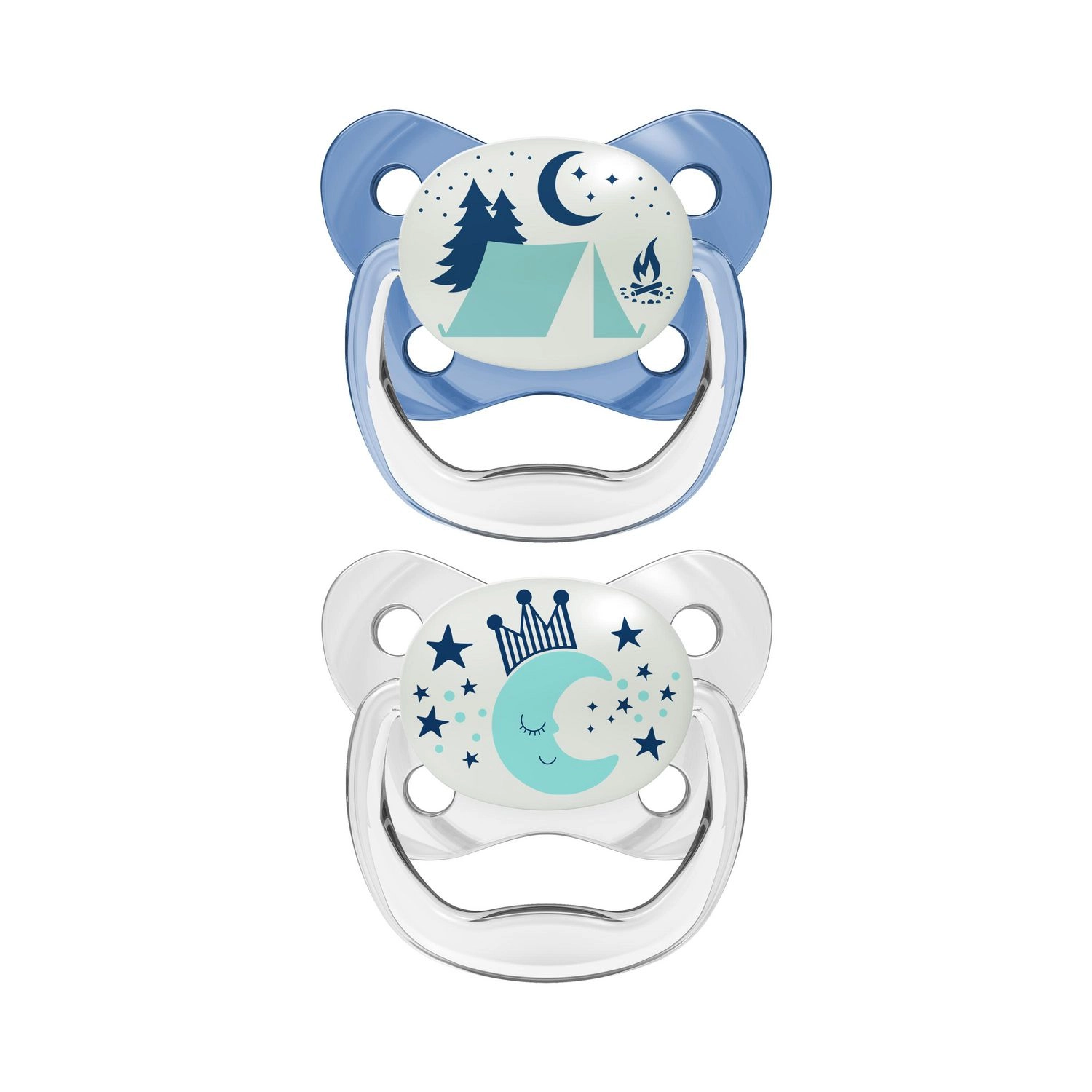 Dr. Brown's PreVent Contour Glow in The Dark Pacifier, Stage 2 (6-18m), Blue, 2-Pack