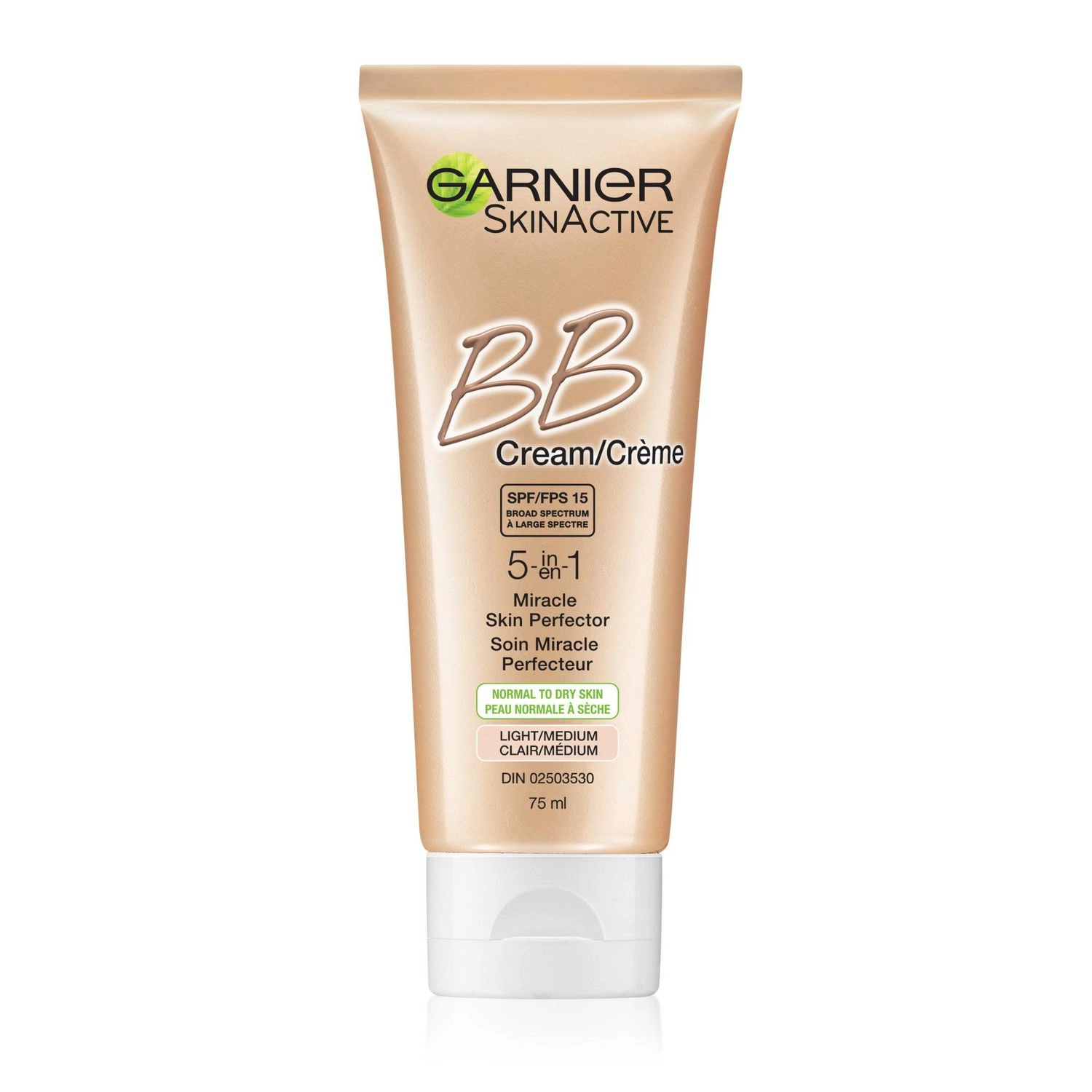 Garnier SkinActive BB Cream 5-in-1 Miracle Skin Perfector for Normal to Dry Skin with SPF 15, Light/Medium 75 ml