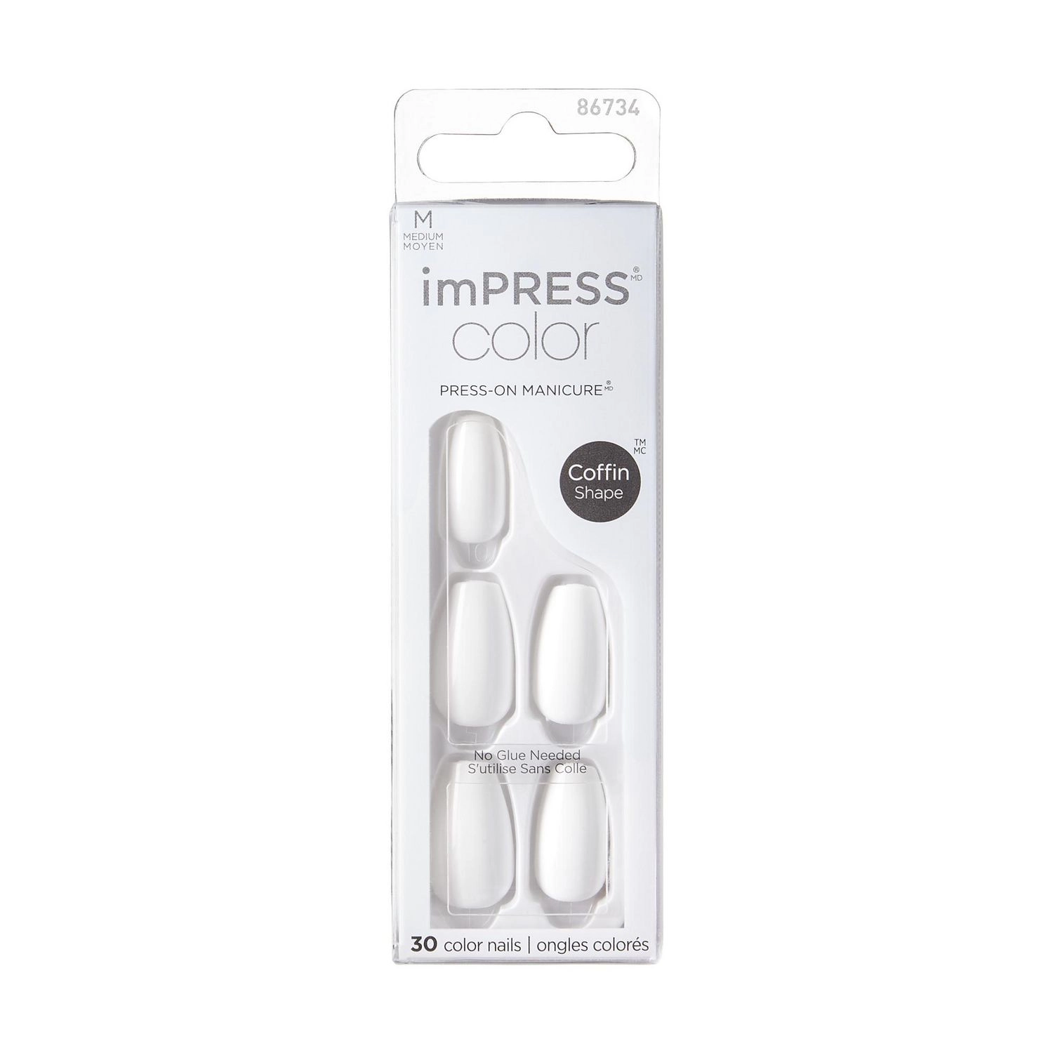 KISS ImPRESS Color - Frosting - Fake Nails, 30 Count, Coffin Shape Medium