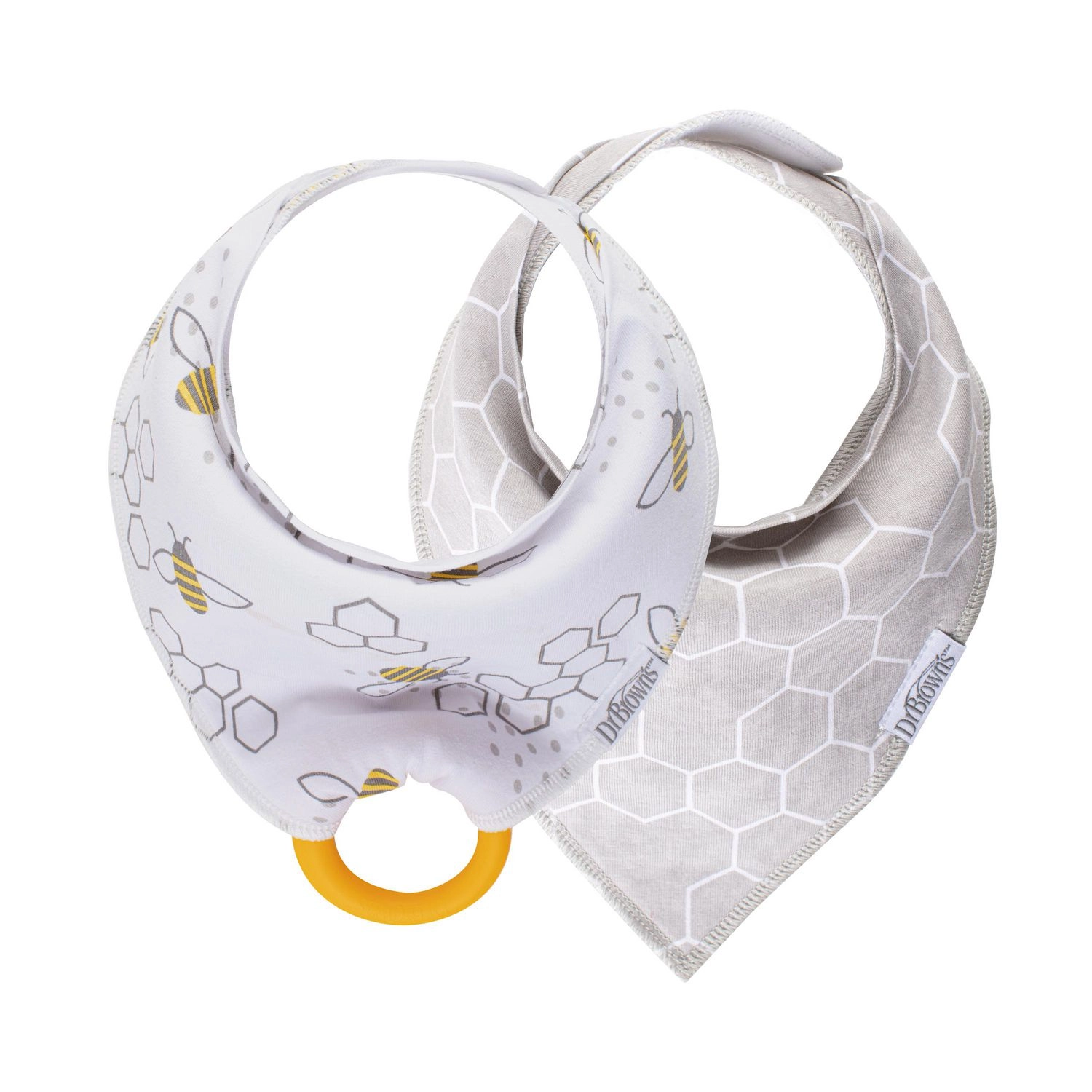 Dr. Brown's Bandana Bib with Snap-On Teether, Bees and Grey Honeycomb 2 Pack