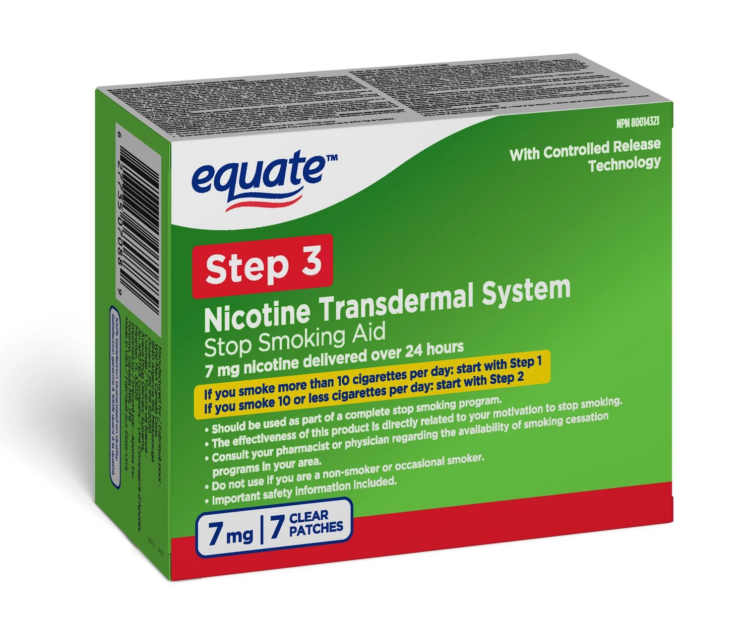Equate Clear Step 3 Patches, Nicotine Transdermal Patch, 7mg 7mg