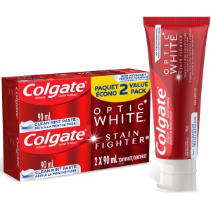 Colgate Optic White Stain Fighter Stain Removal Toothpaste, Clean Mint Paste, 90 mL, 2 Pack 90 mL