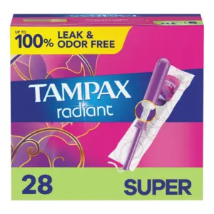 Tampax Radiant Tampons with LeakGuard Braid, Super Absorbency, Unscented