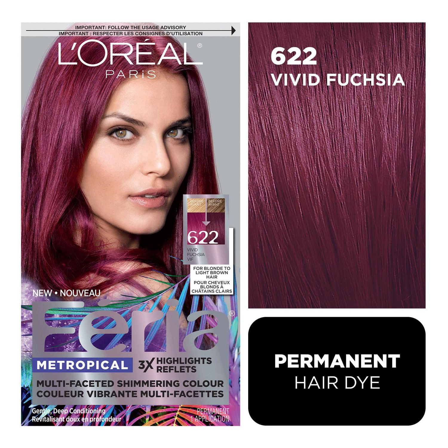 L'Oreal Paris Feria Metropical Permanent Hair Colour 622 Vivid Fuchsia
