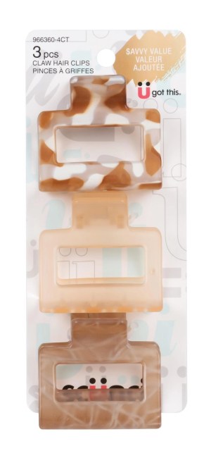 Scunci 3pk Resin Square Claw Clips