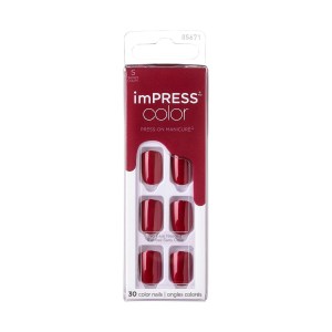 KISS ImPRESS Color - Red Velvet - Fake Nails, 30 Count, Short