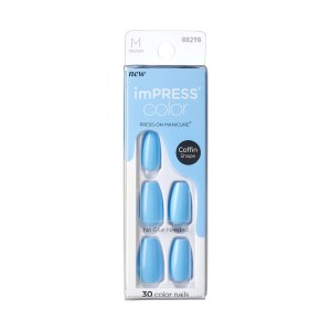 imPRESS Color Press-On Manicure - Serene Blue - Coffin Shape Medium