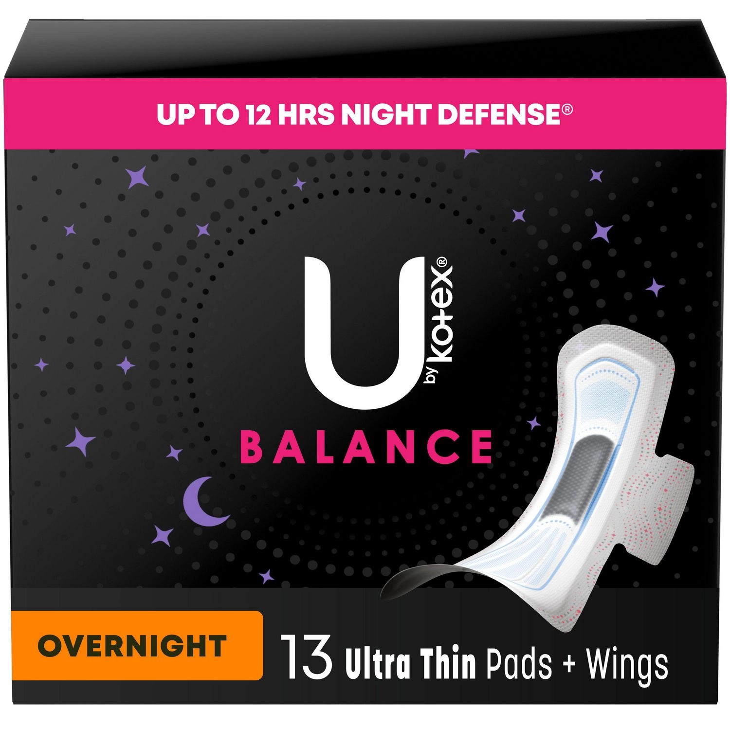 U by Kotex Balance Ultra Thin Overnight Pads with Wings, 13 Count