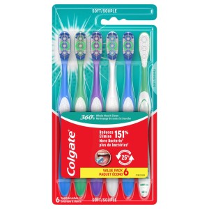 Colgate 360 Whole Mouth Clean Medium Toothbrush for Adults, 6pk