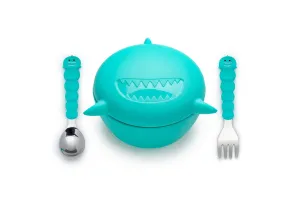 Melii Silicone Animal Bowl with Lid and Utensils for Toddlers and Kids - Shark