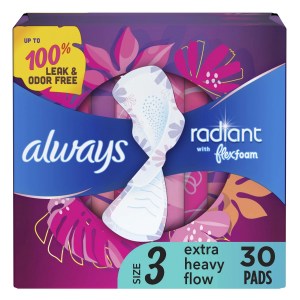 Always Radiant Feminine Pads for Women, Size 3 Extra Heavy, with Wings, Scented