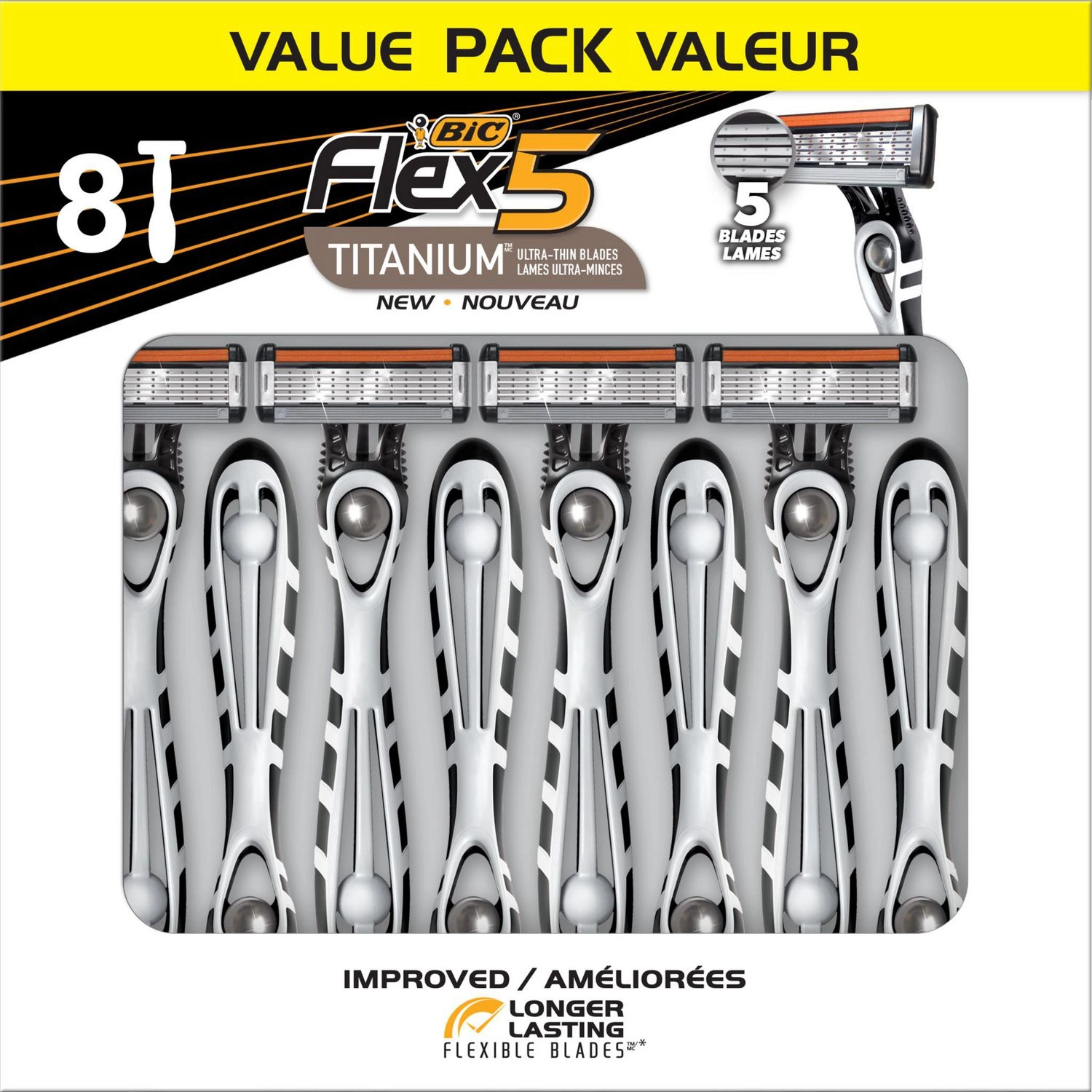 BIC Flex 5 Disposable Men's Razor, 5-Blade, 8-Count, Value Pack