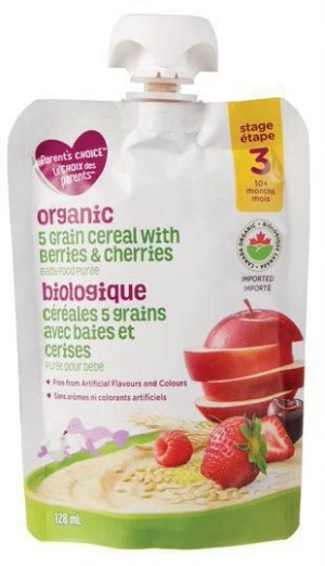Parent's Choice Organic 5 Grain Cereal with Berries and Cherries Baby Food Purée 128 ml