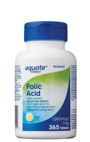 Equate Folic Acid, 1 mg 365 Tablets