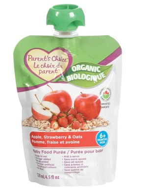 Parent's Choice Organic Apple, Strawberry and Oats Baby Food Puree 128 mL