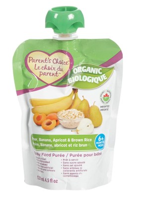 Parent's Choice Organic Pear, Banana, Apricot and Brown Rice Baby Food Puree 128 ml