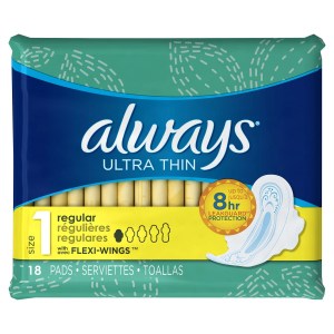 Always Ultra Thin Size 1 Regular Pads with Wings, Unscented
