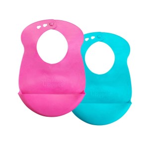 Tommee Tippee Easi-Roll Baby Drip Catcher Bib, 7m+ – Pink & Teal