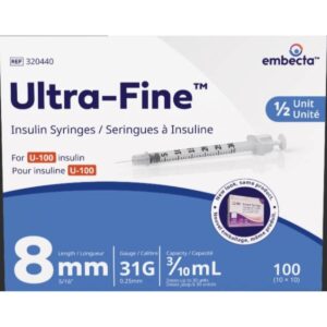 Embecta Ultra-Fine Insulin Syringes U-100 0.3 mL x 31G 8 mm 100 Count