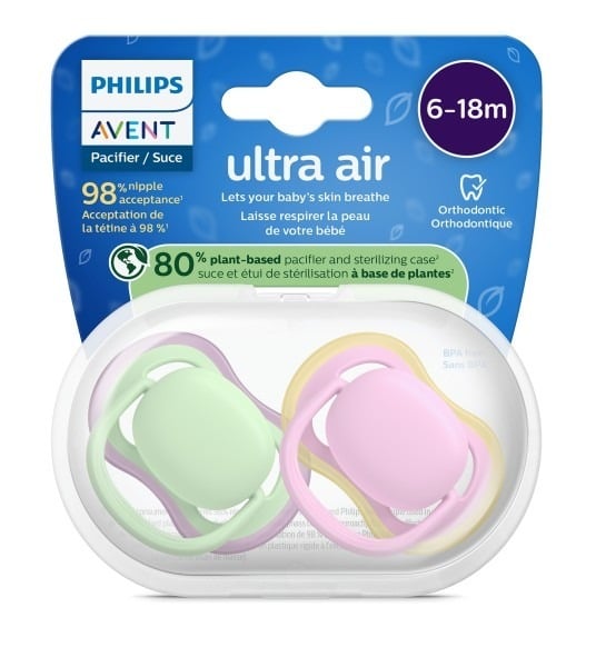 Philips Avent Ultra Air Pacifier 6-18M Green/Pink 2 Pack