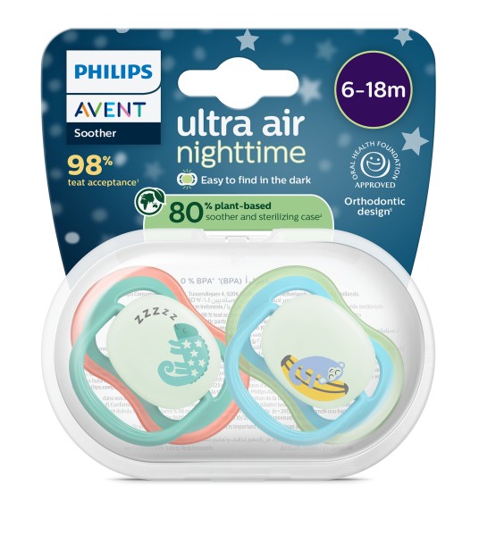 Philips Avent Ultra Air Pacifier 6-18M Green/Pink 2 Pack - Image 2